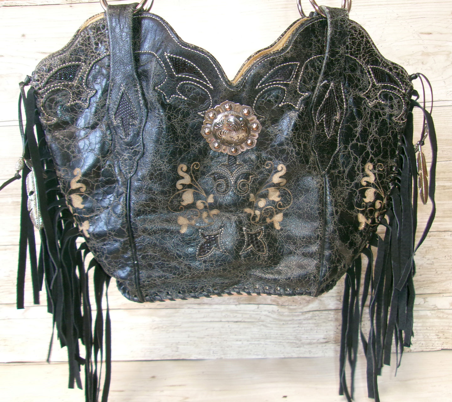 Double Cowboy Boot Purse with Fringe DB358